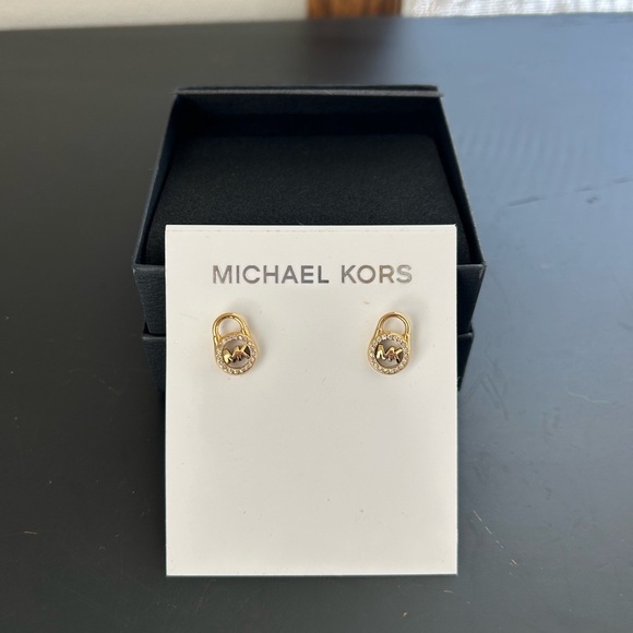 Michael Kors Jewelry - Michael Kors Gold Padlock Pave Crystal Stud Earrings NWT